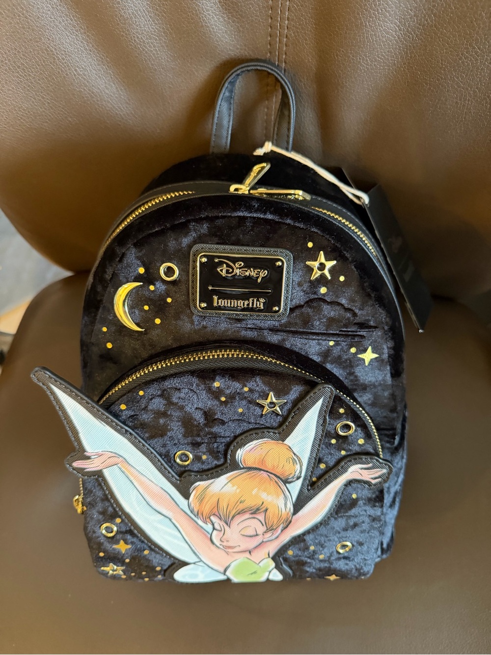 Loungefly Black Velvet Tinker Bell Moon & Stars Mini Backpack